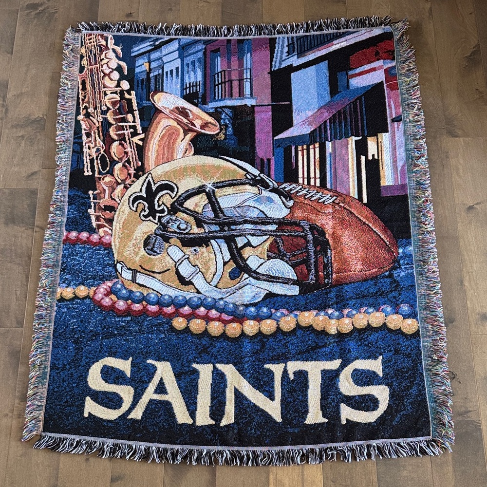 Vintage New Orleans Saints Woven Tapestry Blanket Throw NFL